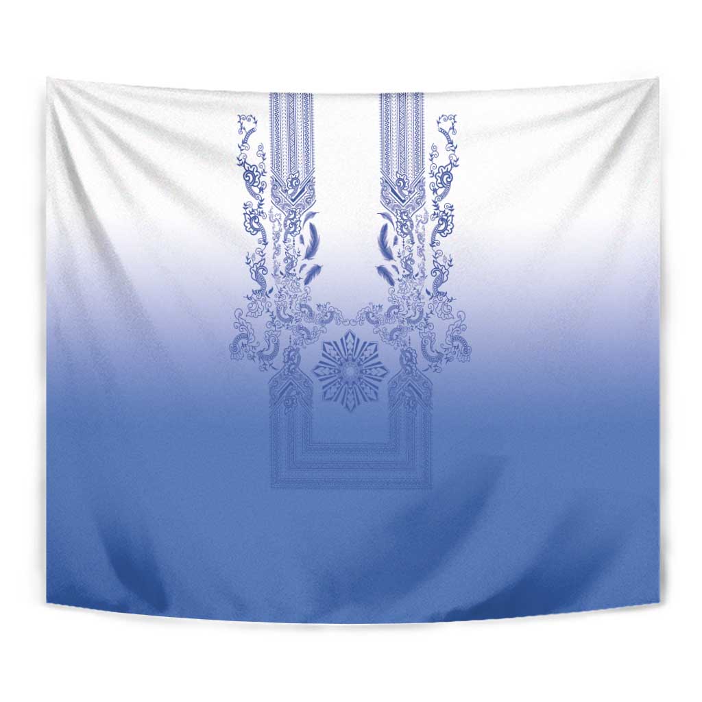 Philippines Barong Style Tapestry with Polynesian Art and Leaf Motif Blue Color LT03 - Polynesian Pride