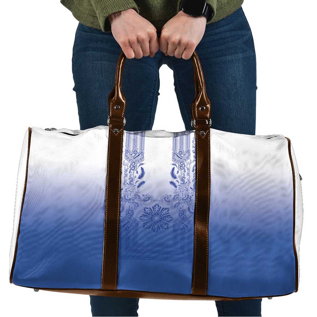 Philippines Barong Style Travel Bag with Polynesian Art and Leaf Motif Blue Color