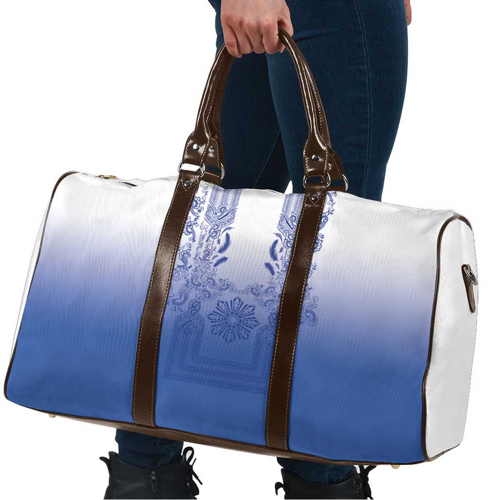 Philippines Barong Style Travel Bag with Polynesian Art and Leaf Motif Blue Color