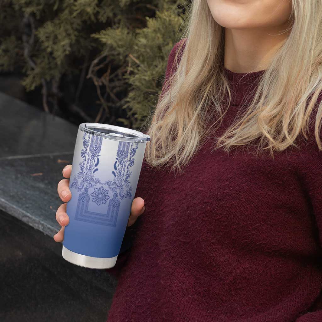 Philippines Barong Style Tumbler Cup with Polynesian Art and Leaf Motif Blue Color LT03 - Polynesian Pride