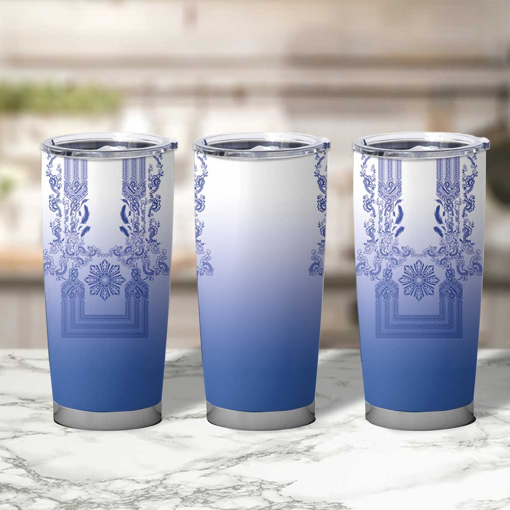 Philippines Barong Style Tumbler Cup with Polynesian Art and Leaf Motif Blue Color LT03 - Polynesian Pride