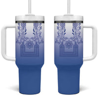 Philippines Barong Style Tumbler With Handle with Polynesian Art and Leaf Motif Blue Color LT03 One Size: 40 oz Blue - Polynesian Pride