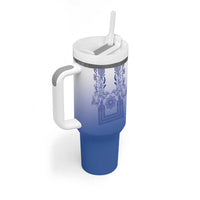 Philippines Barong Style Tumbler With Handle with Polynesian Art and Leaf Motif Blue Color LT03 - Polynesian Pride
