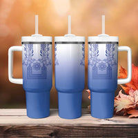 Philippines Barong Style Tumbler With Handle with Polynesian Art and Leaf Motif Blue Color LT03 - Polynesian Pride