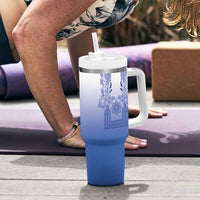 Philippines Barong Style Tumbler With Handle with Polynesian Art and Leaf Motif Blue Color LT03 - Polynesian Pride