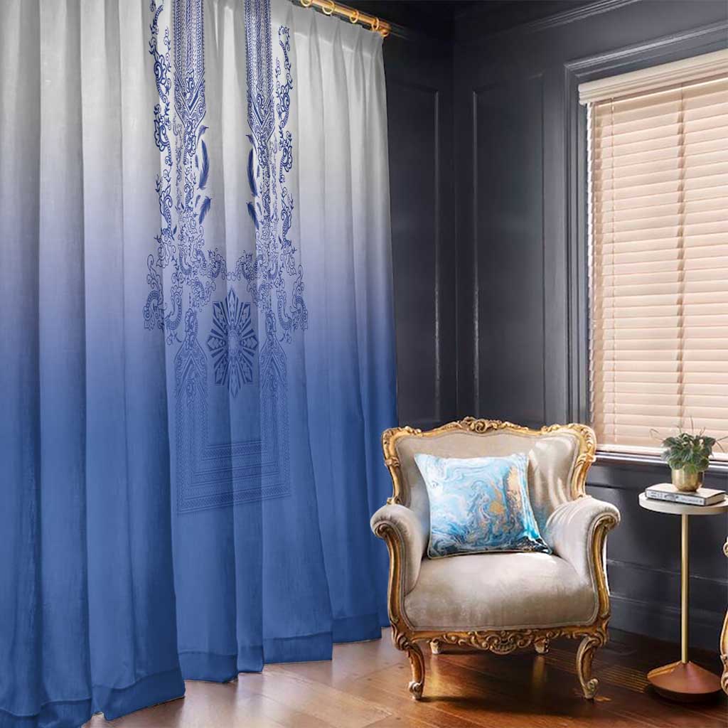 Philippines Barong Style Window Curtain with Polynesian Art and Leaf Motif Blue Color LT03 - Polynesian Pride