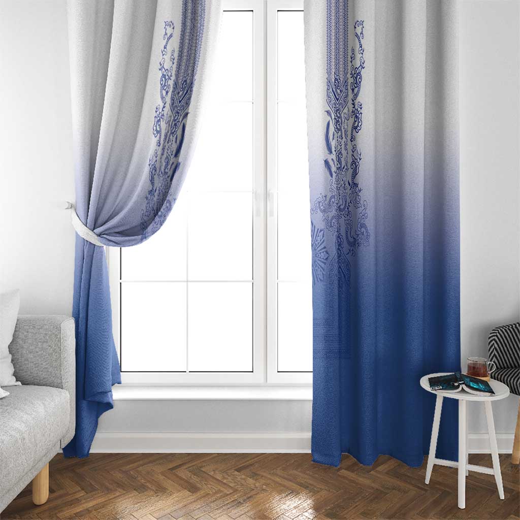Philippines Barong Style Window Curtain with Polynesian Art and Leaf Motif Blue Color LT03 - Polynesian Pride