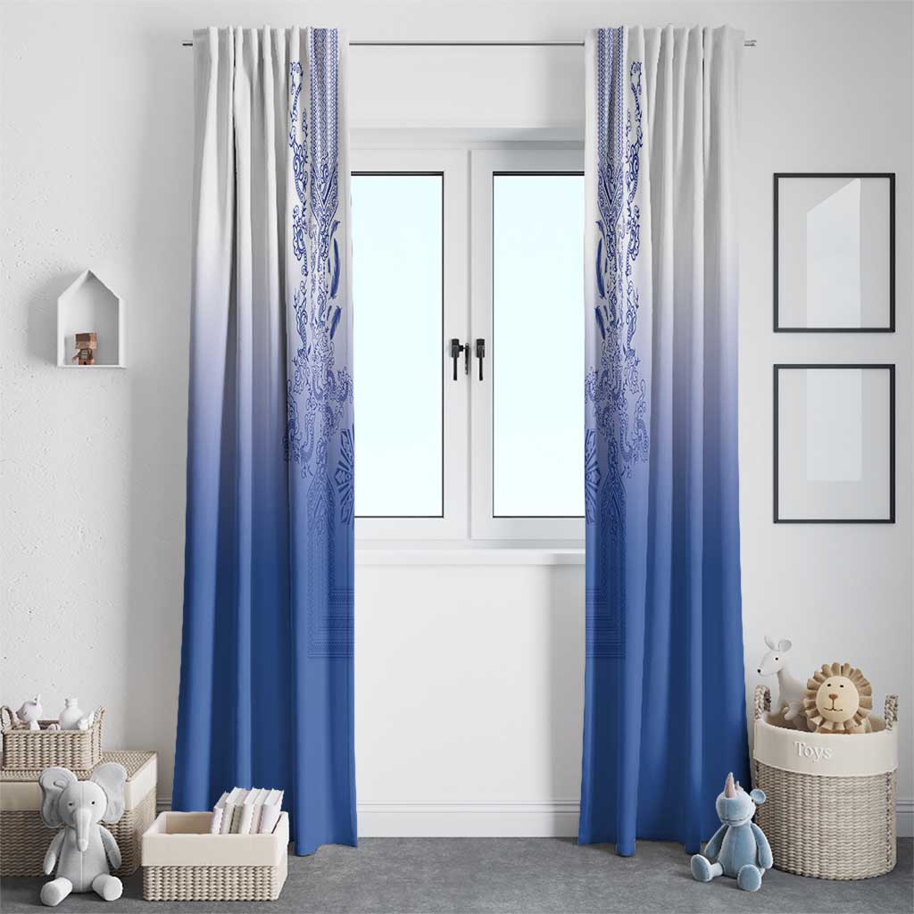 Philippines Barong Style Window Curtain with Polynesian Art and Leaf Motif Blue Color LT03 - Polynesian Pride