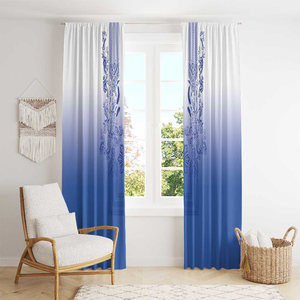 Philippines Barong Style Window Curtain with Polynesian Art and Leaf Motif Blue Color LT03 - Polynesian Pride