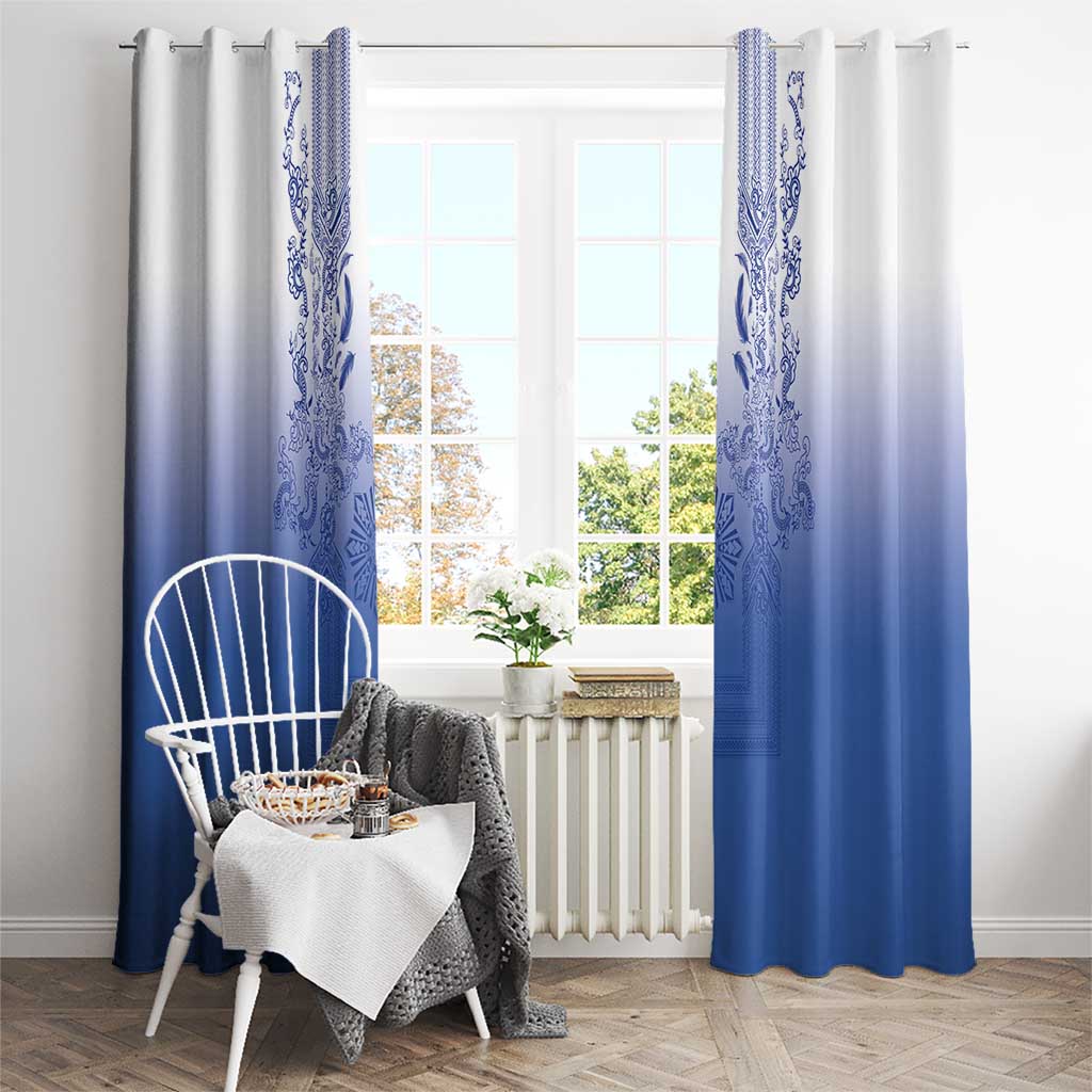 Philippines Barong Style Window Curtain with Polynesian Art and Leaf Motif Blue Color LT03 - Polynesian Pride