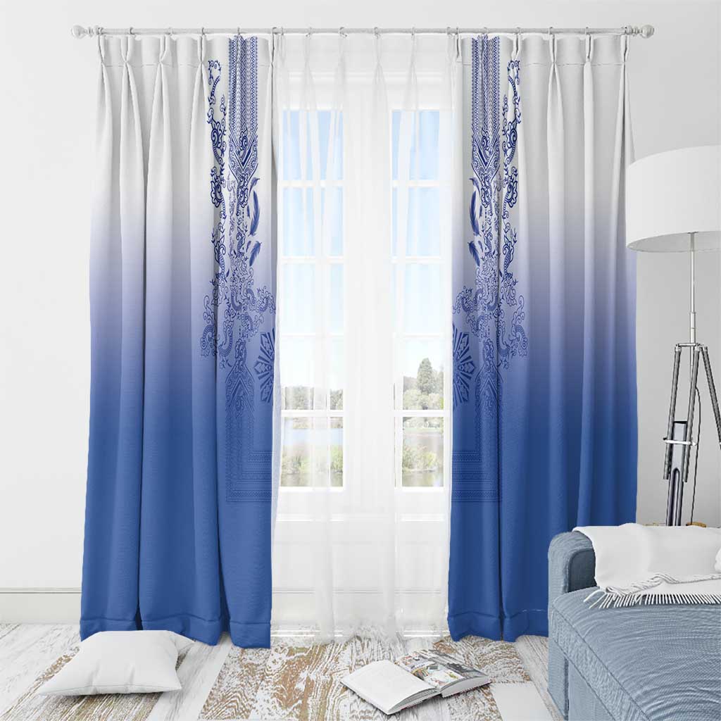 Philippines Barong Style Window Curtain with Polynesian Art and Leaf Motif Blue Color LT03 - Polynesian Pride