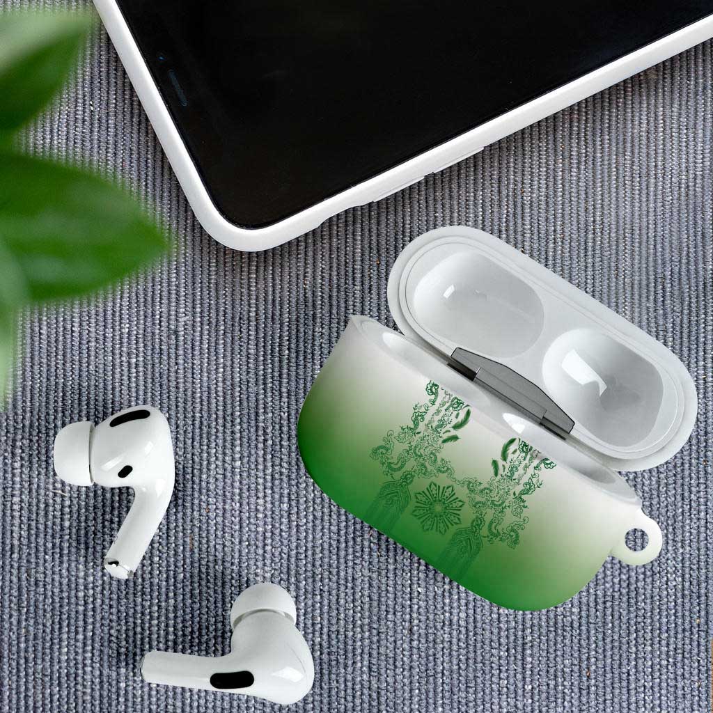 Philippines Barong Style AirPods Case with Polynesian Art and Leaf Motif Green Color LT03 - Polynesian Pride