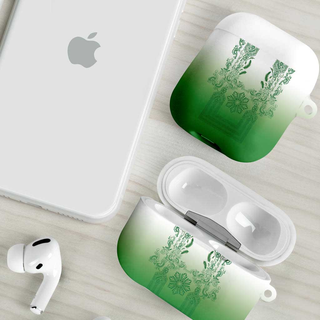 Philippines Barong Style AirPods Case with Polynesian Art and Leaf Motif Green Color LT03 - Polynesian Pride