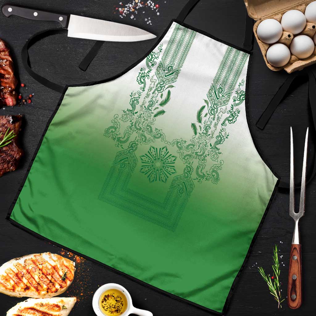 Philippines Barong Style Apron with Polynesian Art and Leaf Motif Green Color LT03 Green - Polynesian Pride