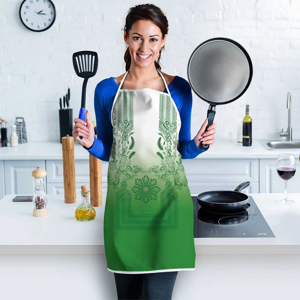 Philippines Barong Style Apron with Polynesian Art and Leaf Motif Green Color LT03 - Polynesian Pride
