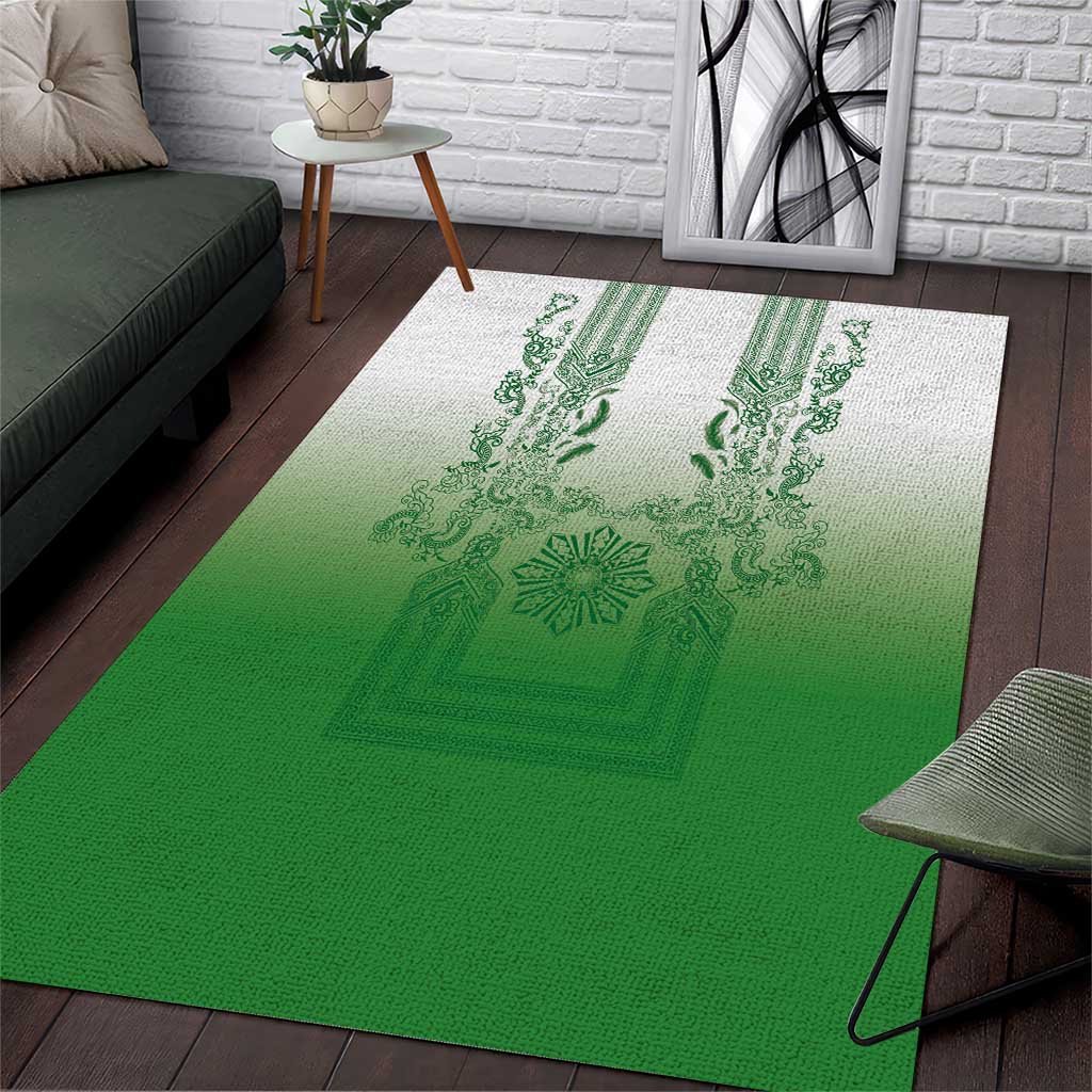 Philippines Barong Style Area Rug with Polynesian Art and Leaf Motif Green Color LT03 Green - Polynesian Pride