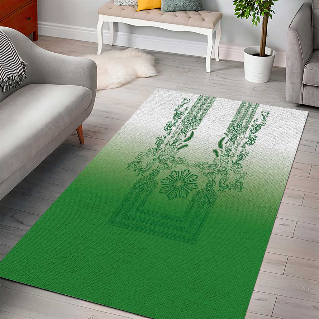 Philippines Barong Style Area Rug with Polynesian Art and Leaf Motif Green Color LT03 - Polynesian Pride