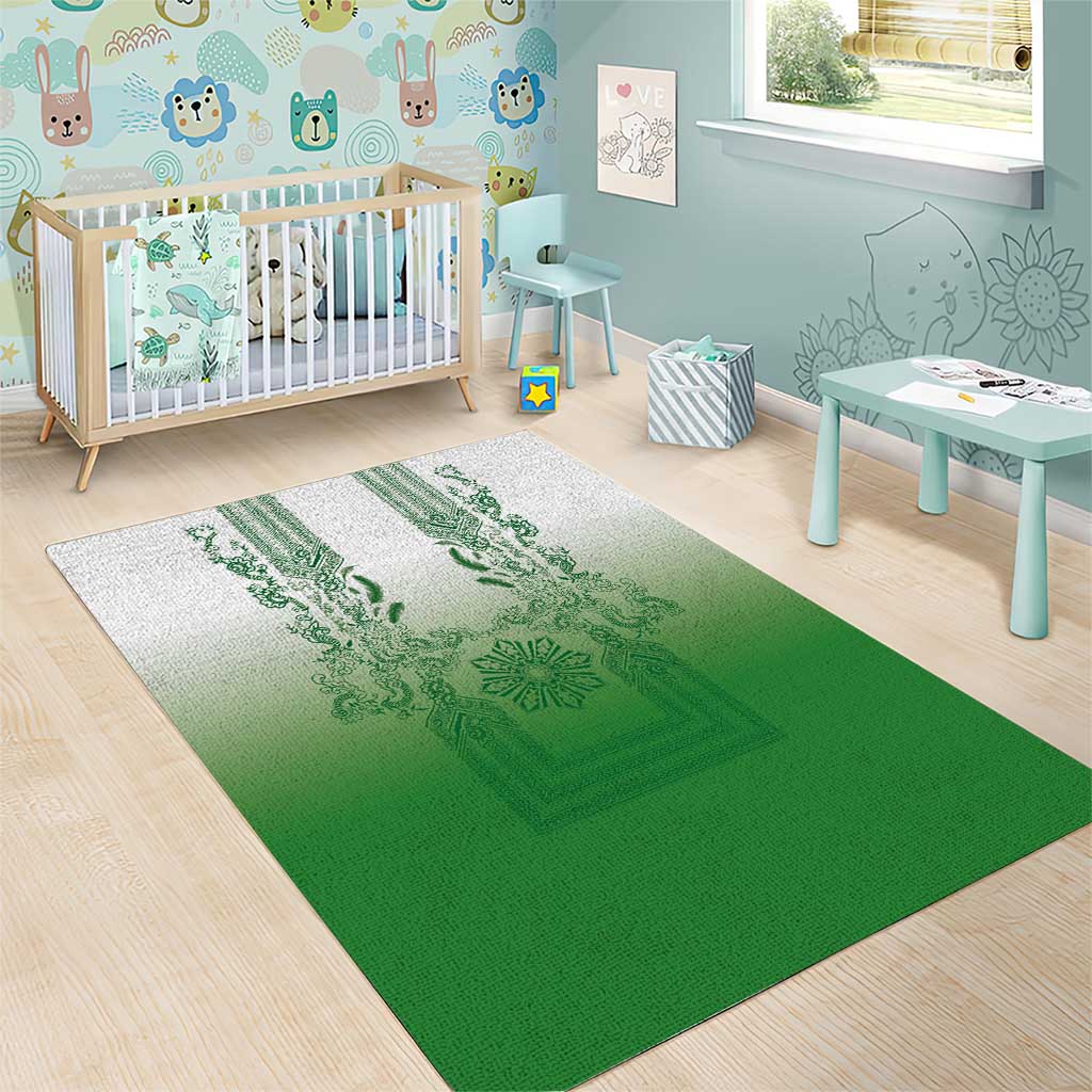 Philippines Barong Style Area Rug with Polynesian Art and Leaf Motif Green Color LT03 - Polynesian Pride