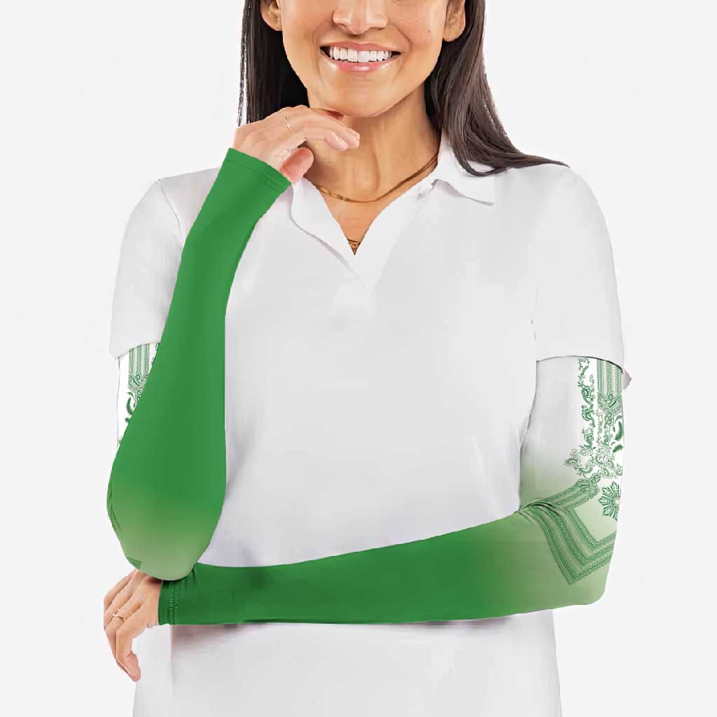 Philippines Barong Style Arm Sleeves with Polynesian Art and Leaf Motif Green Color LT03 - Polynesian Pride