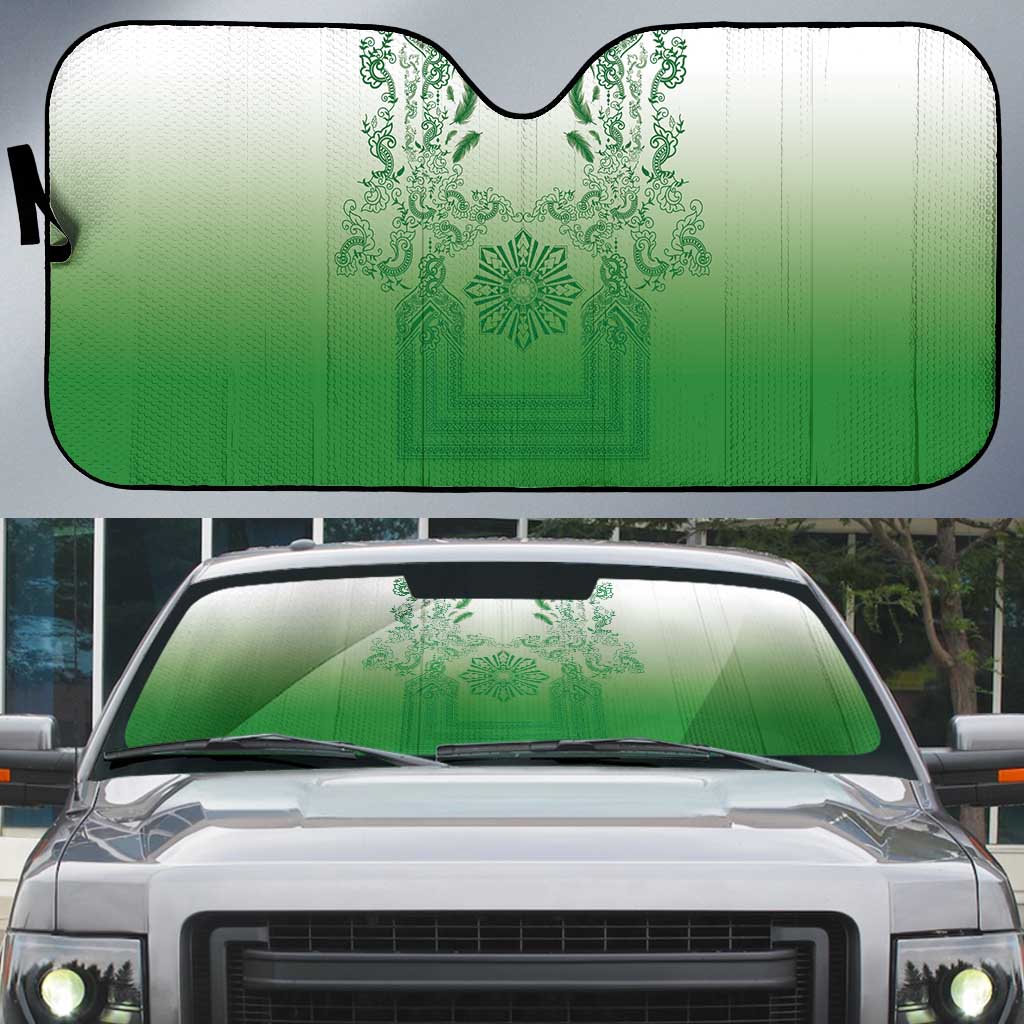 Philippines Barong Style Auto Sun Shade with Polynesian Art and Leaf Motif Green Color LT03 Green - Polynesian Pride