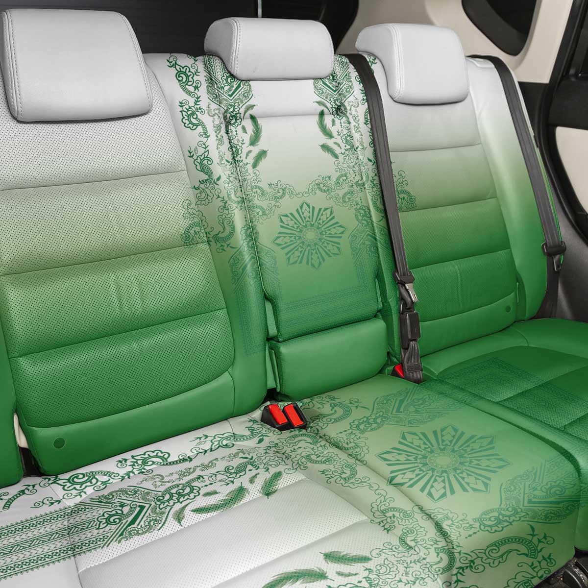 Philippines Barong Style Back Car Seat Cover with Polynesian Art and Leaf Motif Green Color LT03 - Polynesian Pride