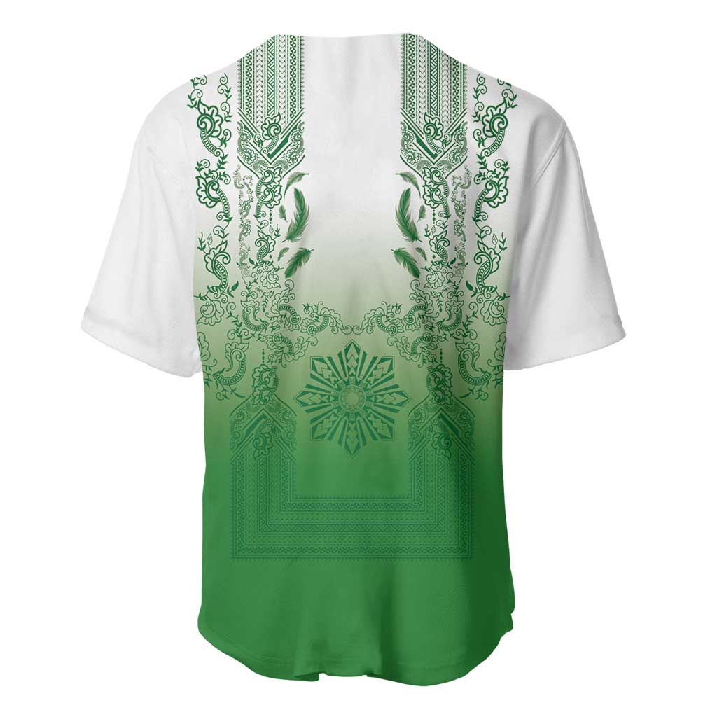 Philippines Barong Style Baseball Jersey with Polynesian Art and Leaf Motif Green Color LT03 - Polynesian Pride