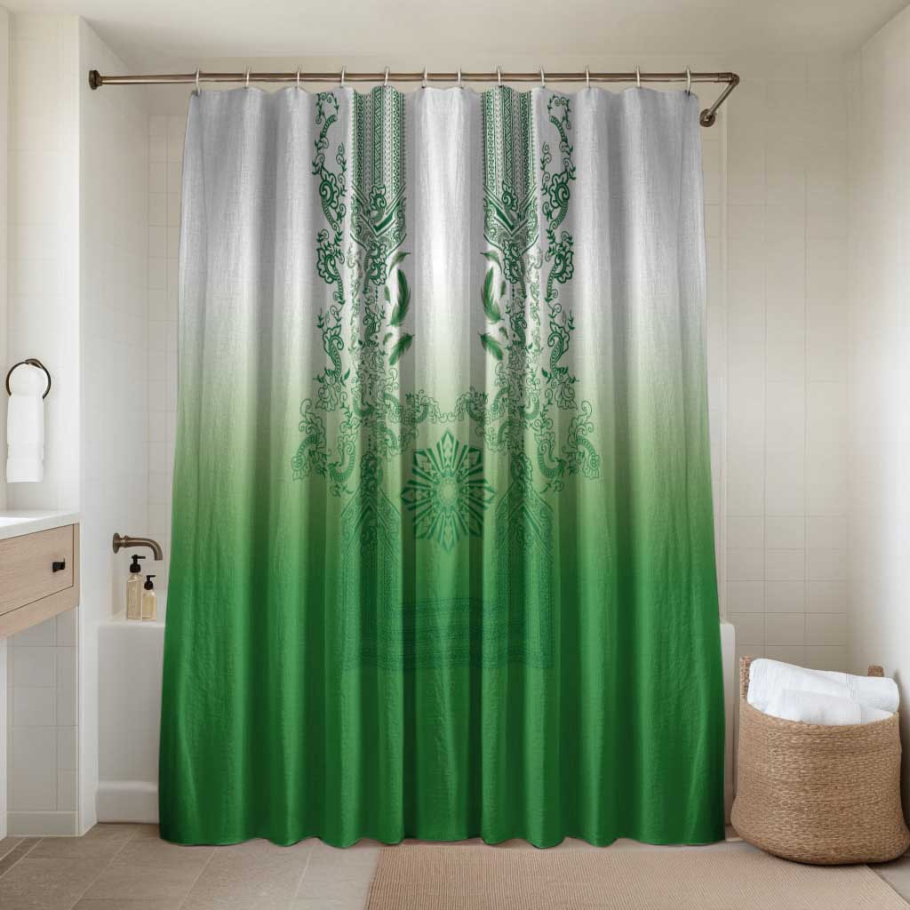 Philippines Barong Style Bathroom Set with Polynesian Art and Leaf Motif Green Color LT03 Shower Curtain Only Green - Polynesian Pride