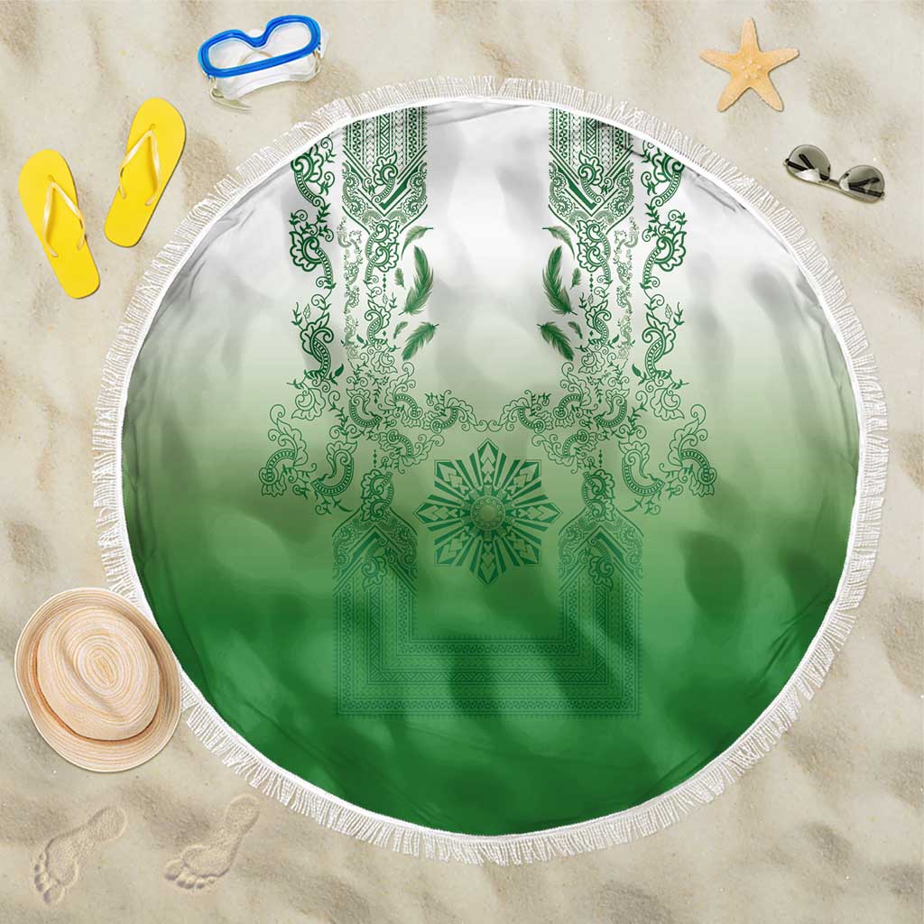 Philippines Barong Style Beach Blanket with Polynesian Art and Leaf Motif Green Color LT03 One Size 150cm Green - Polynesian Pride
