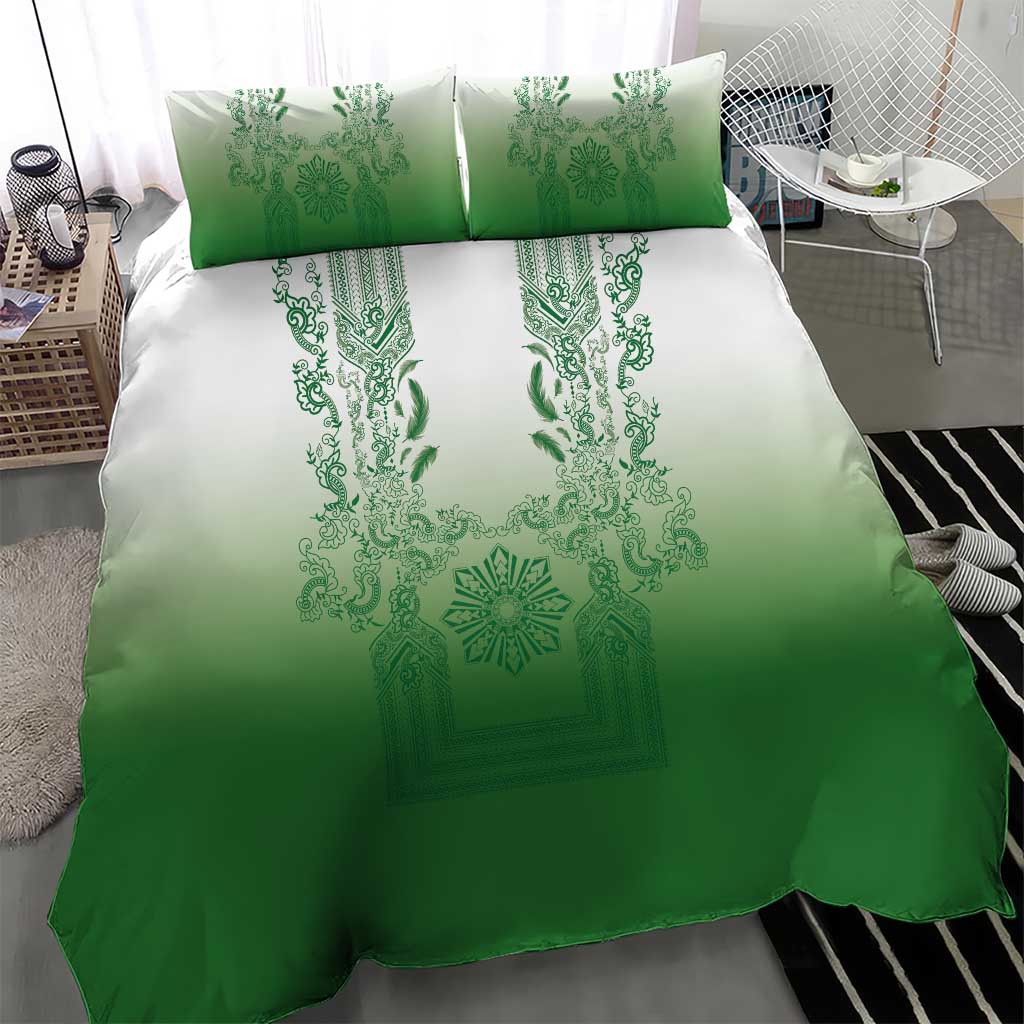 Philippines Barong Style Bedding Set with Polynesian Art and Leaf Motif Green Color LT03 - Polynesian Pride