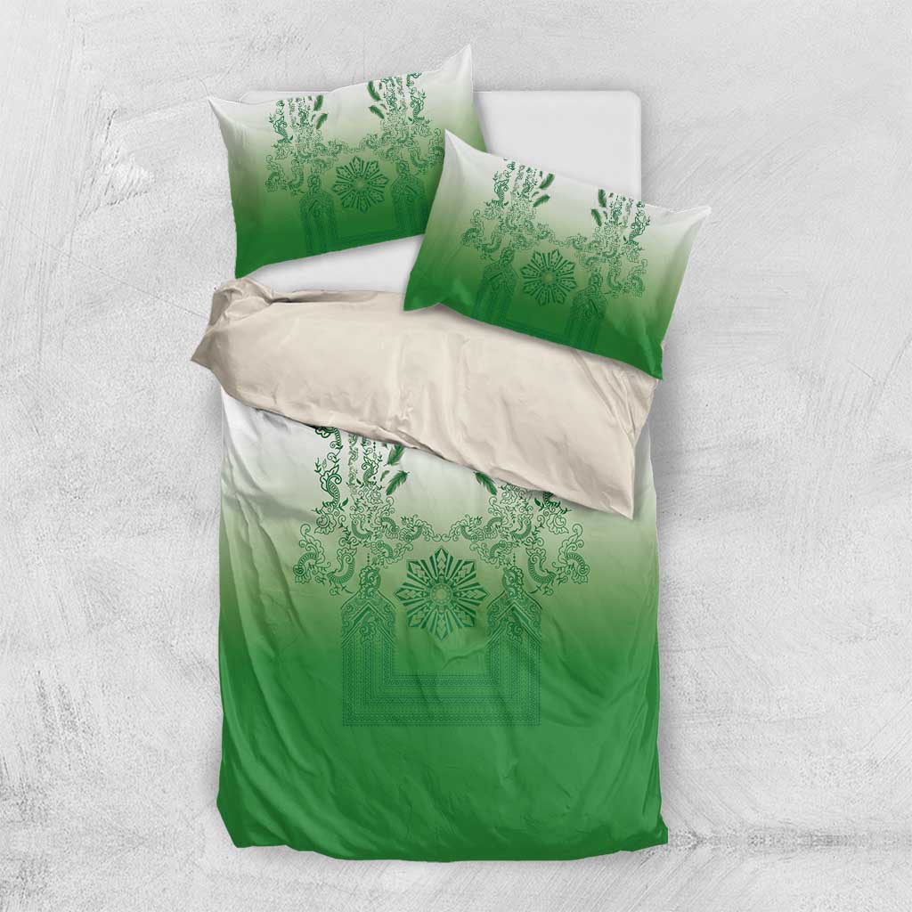 Philippines Barong Style Bedding Set with Polynesian Art and Leaf Motif Green Color LT03 US Twin 172cm x 218cm Green - Polynesian Pride
