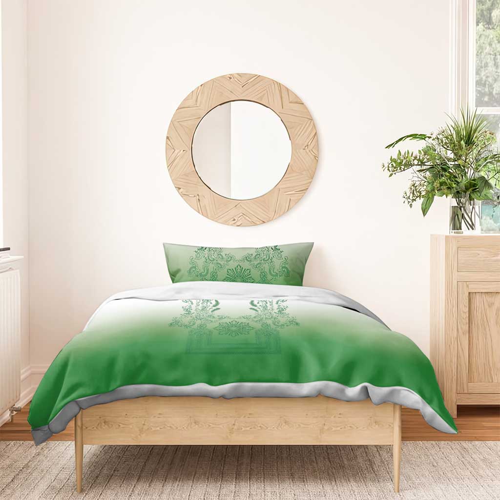 Philippines Barong Style Bedding Set with Polynesian Art and Leaf Motif Green Color LT03 - Polynesian Pride