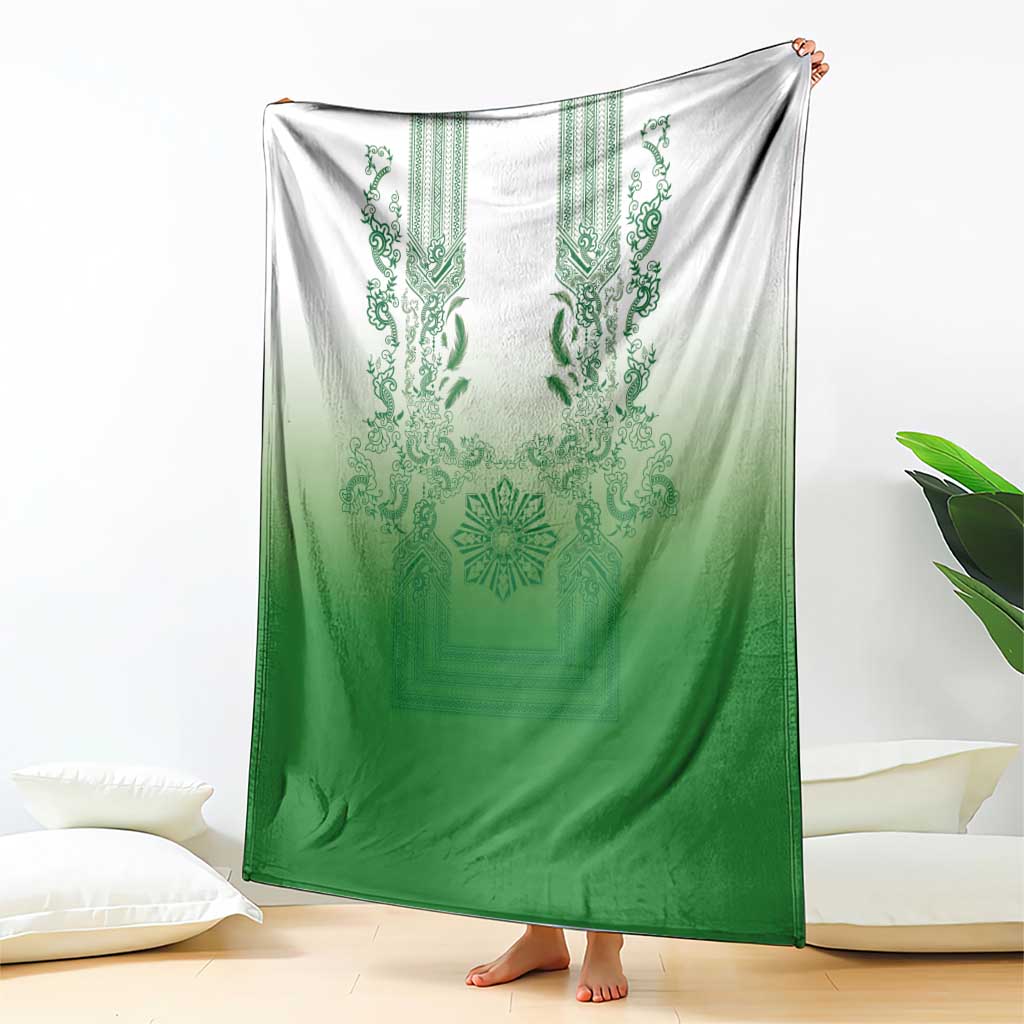 Philippines Barong Style Blanket with Polynesian Art and Leaf Motif Green Color LT03 - Polynesian Pride