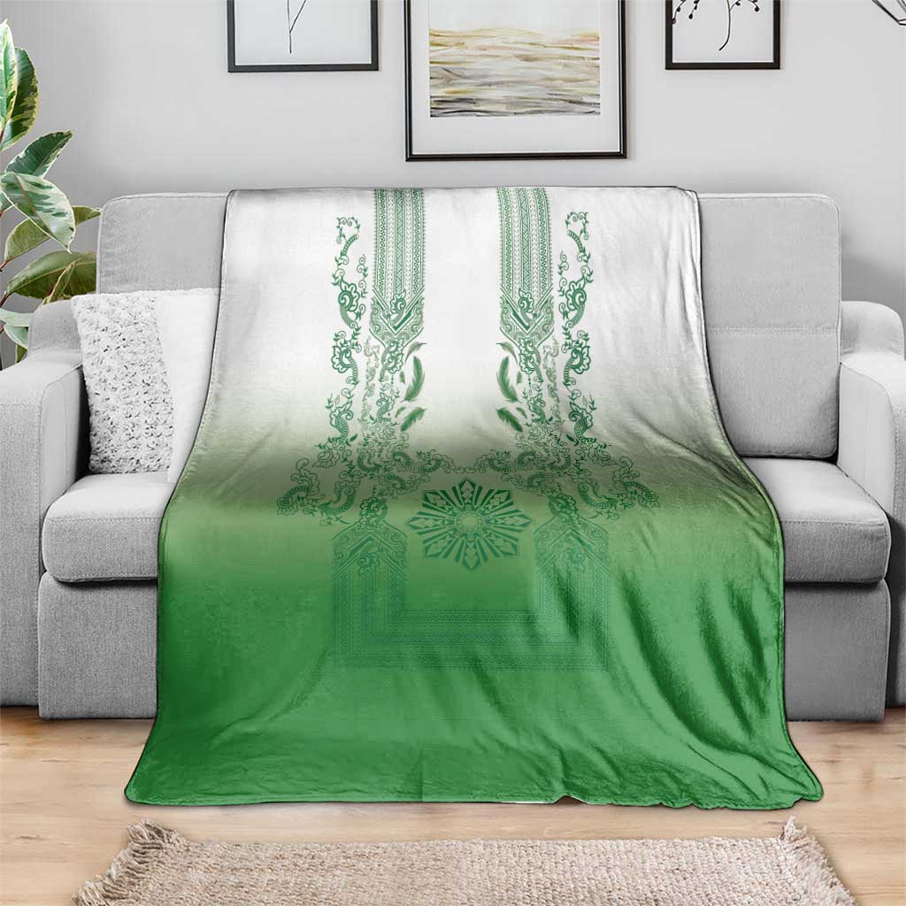 Philippines Barong Style Blanket with Polynesian Art and Leaf Motif Green Color LT03 - Polynesian Pride