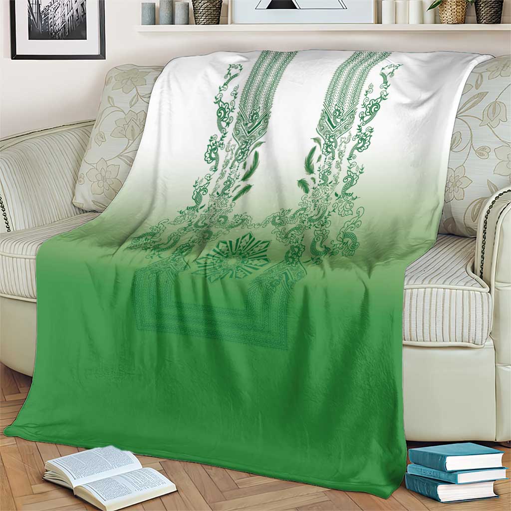 Philippines Barong Style Blanket with Polynesian Art and Leaf Motif Green Color LT03 - Polynesian Pride