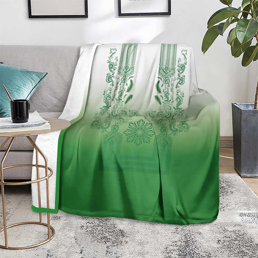 Philippines Barong Style Blanket with Polynesian Art and Leaf Motif Green Color LT03 - Polynesian Pride