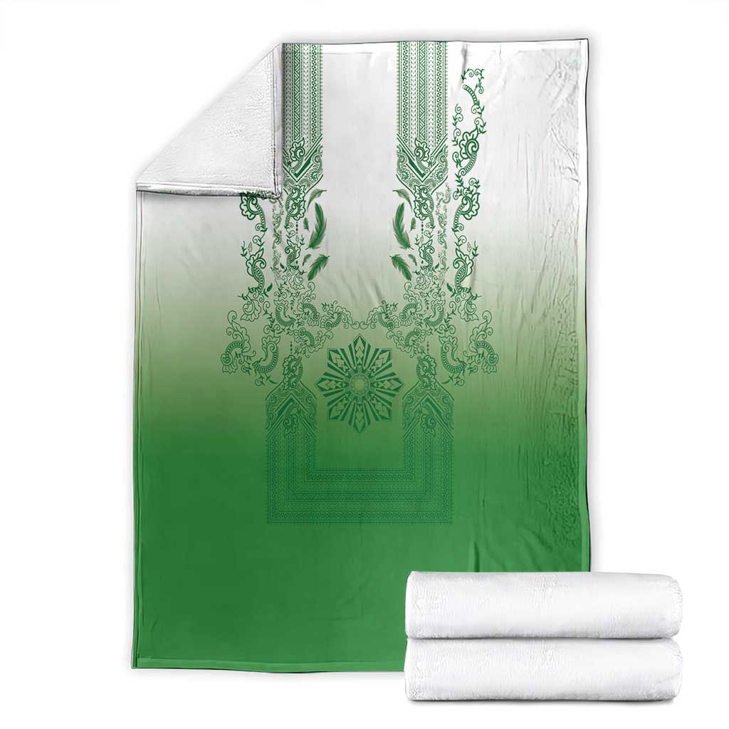 Philippines Barong Style Blanket with Polynesian Art and Leaf Motif Green Color LT03 - Polynesian Pride