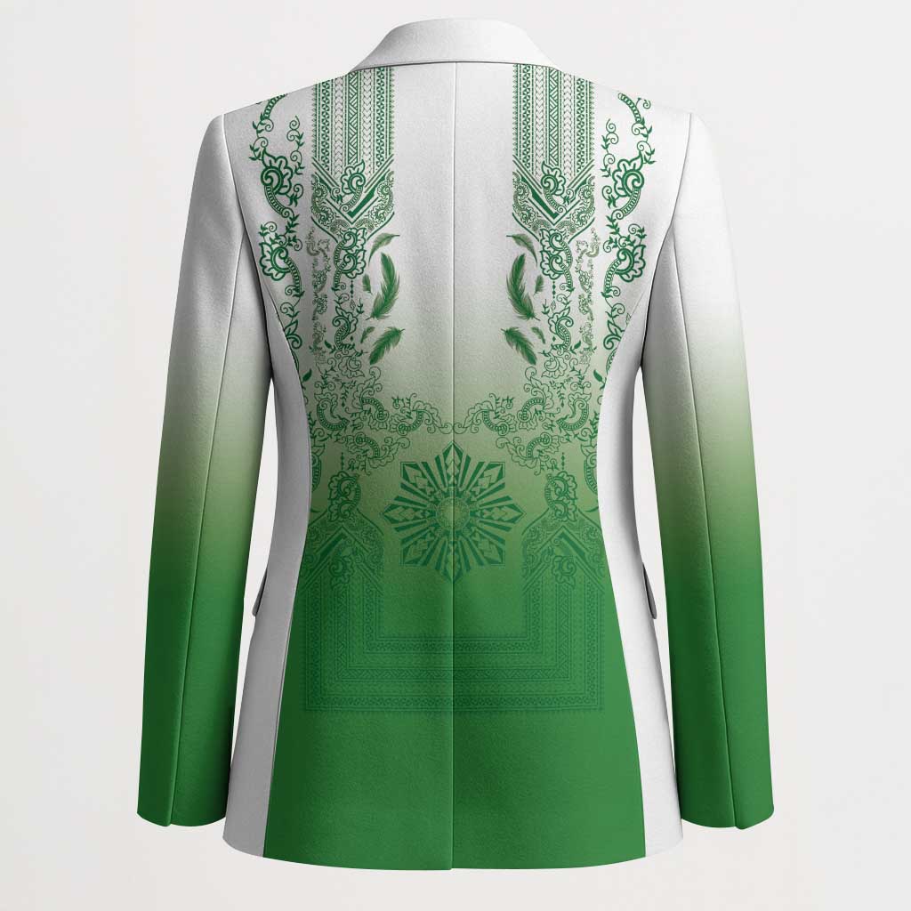 Philippines Barong Style Blazer with Polynesian Art and Leaf Motif Green Color LT03 - Polynesian Pride