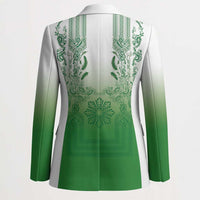 Philippines Barong Style Blazer with Polynesian Art and Leaf Motif Green Color LT03 - Polynesian Pride