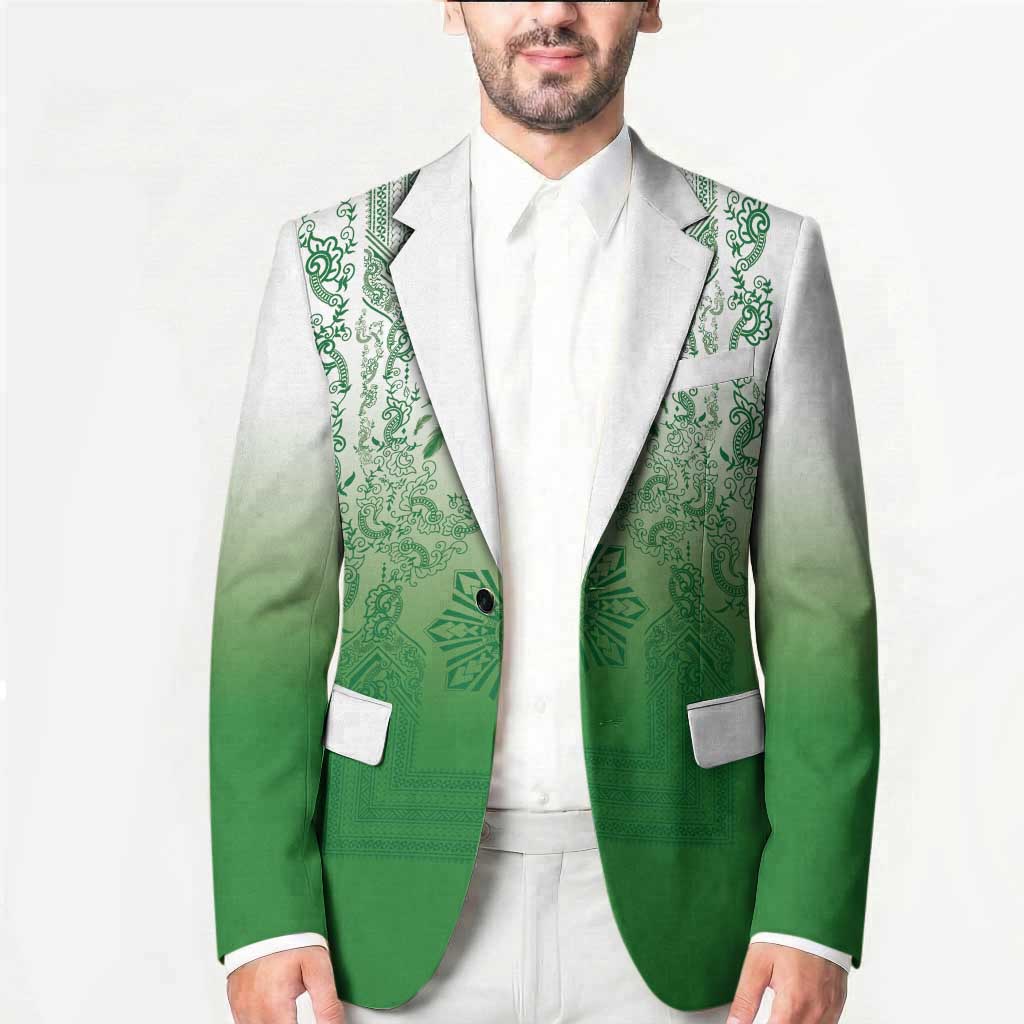 Philippines Barong Style Blazer with Polynesian Art and Leaf Motif Green Color LT03 - Polynesian Pride