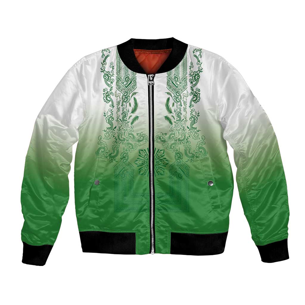 Philippines Barong Style Bomber Jacket with Polynesian Art and Leaf Motif Green Color LT03 Unisex Green - Polynesian Pride