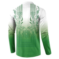 Philippines Barong Style Button Sweatshirt with Polynesian Art and Leaf Motif Green Color LT03 - Polynesian Pride