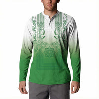 Philippines Barong Style Button Sweatshirt with Polynesian Art and Leaf Motif Green Color LT03 - Polynesian Pride