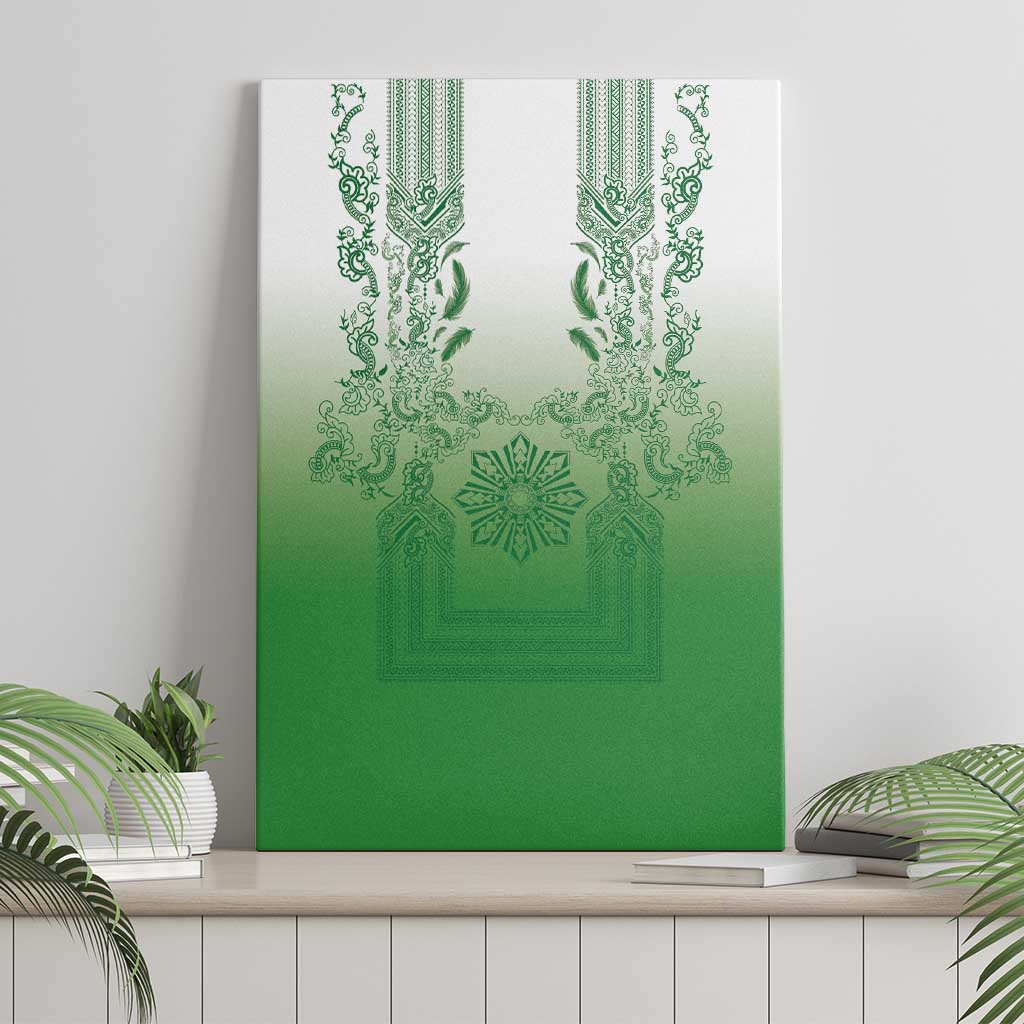 Philippines Barong Style Canvas Wall Art with Polynesian Art and Leaf Motif Green Color LT03 - Polynesian Pride