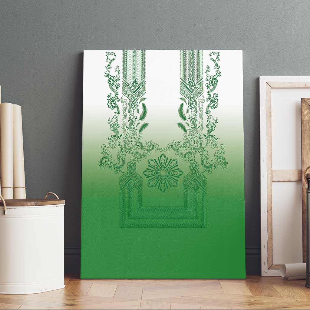 Philippines Barong Style Canvas Wall Art with Polynesian Art and Leaf Motif Green Color LT03 - Polynesian Pride