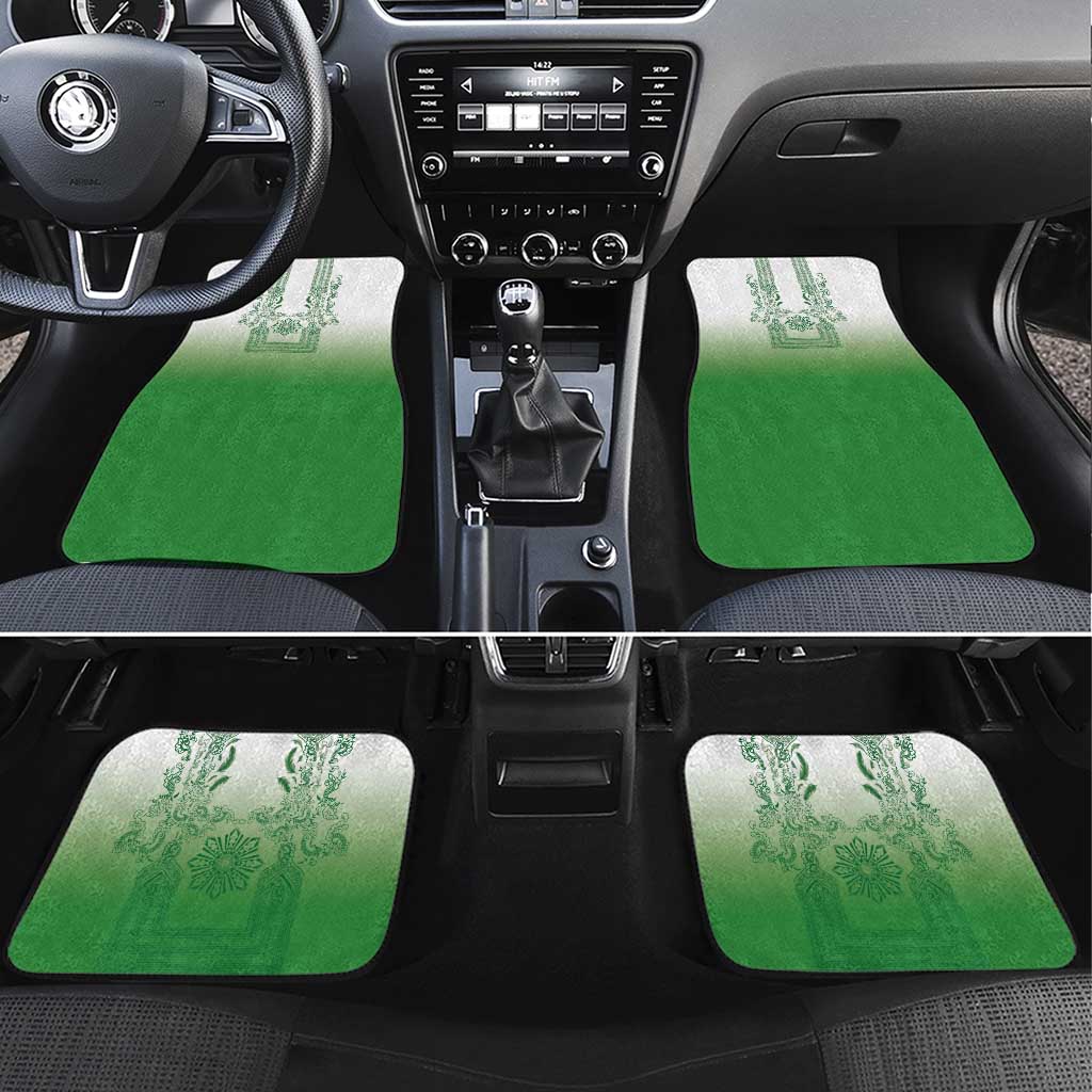 Philippines Barong Style Car Mats with Polynesian Art and Leaf Motif Green Color LT03 Set 4pcs Green - Polynesian Pride