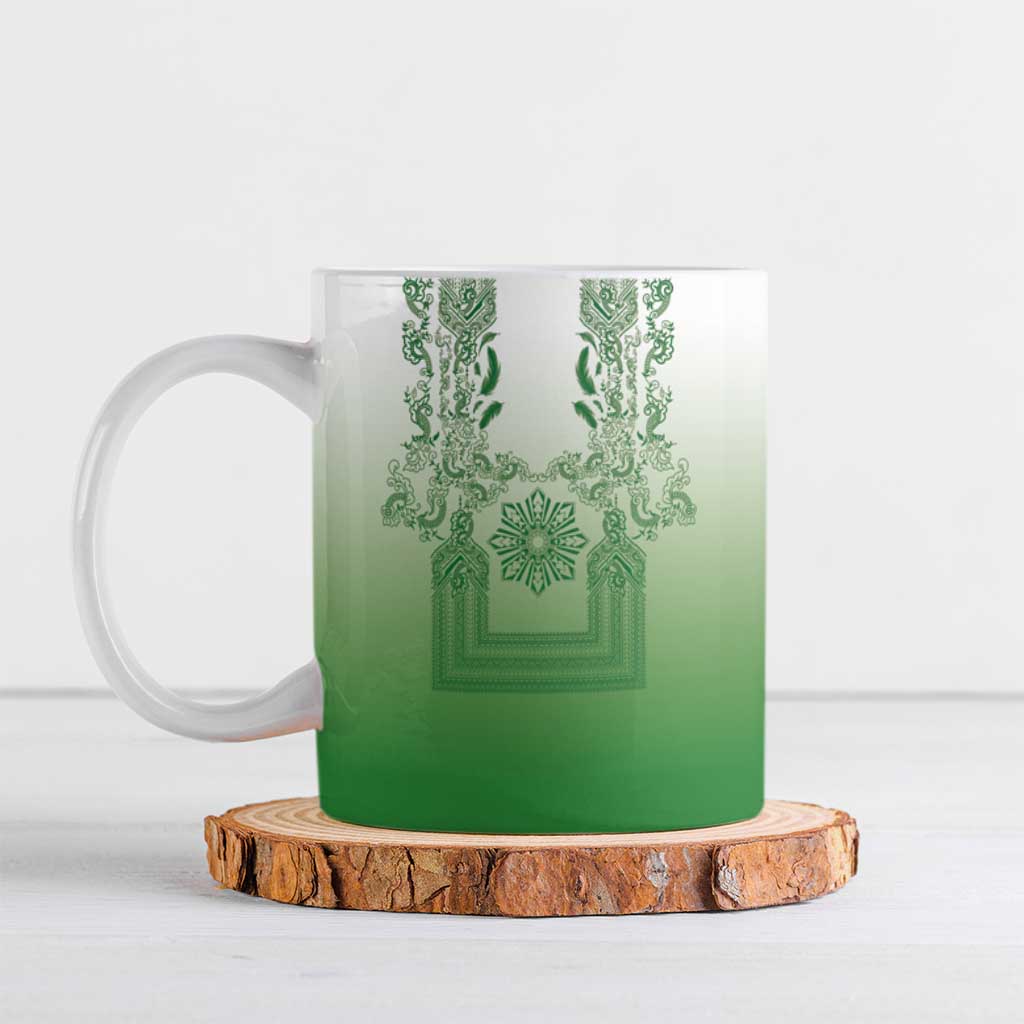 Philippines Barong Style Ceramic Mug with Polynesian Art and Leaf Motif Green Color LT03 Green - Polynesian Pride