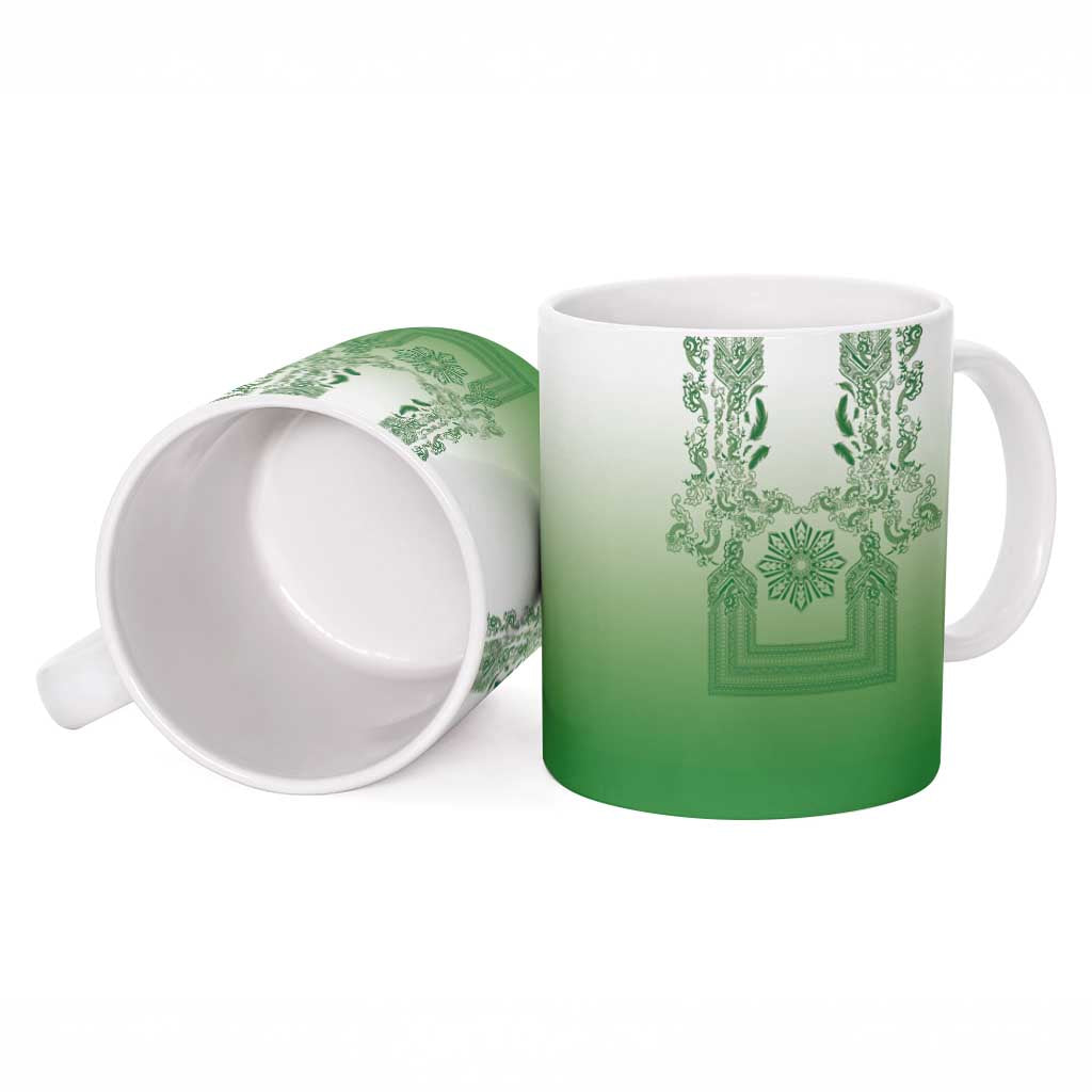 Philippines Barong Style Ceramic Mug with Polynesian Art and Leaf Motif Green Color LT03 - Polynesian Pride
