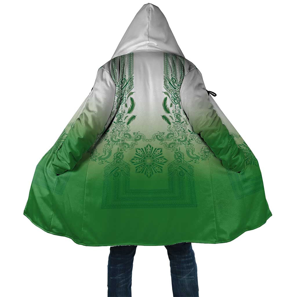 Philippines Barong Style Cloak with Polynesian Art and Leaf Motif Green Color LT03 Unisex Green - Polynesian Pride