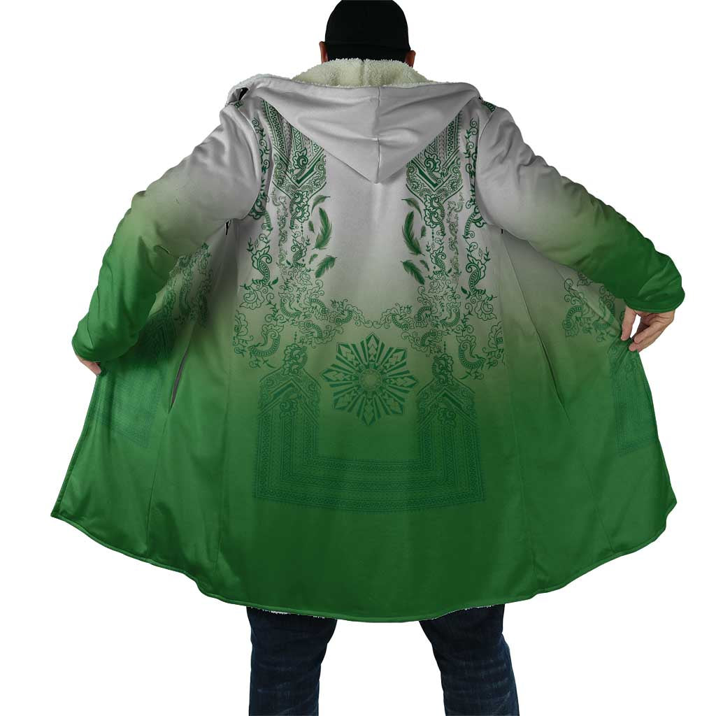 Philippines Barong Style Cloak with Polynesian Art and Leaf Motif Green Color LT03 - Polynesian Pride