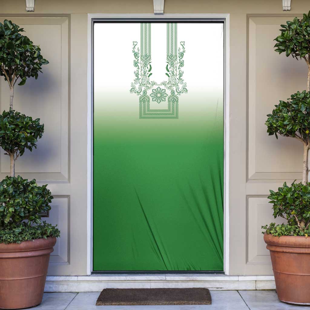 Philippines Barong Style Door Cover with Polynesian Art and Leaf Motif Green Color LT03 Green - Polynesian Pride